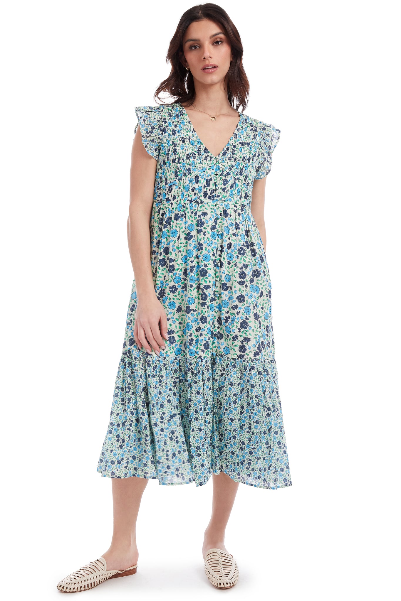 Carmel Dress Blue/Iguana/Dark Blue (Cream Ground) – The Coast Brand