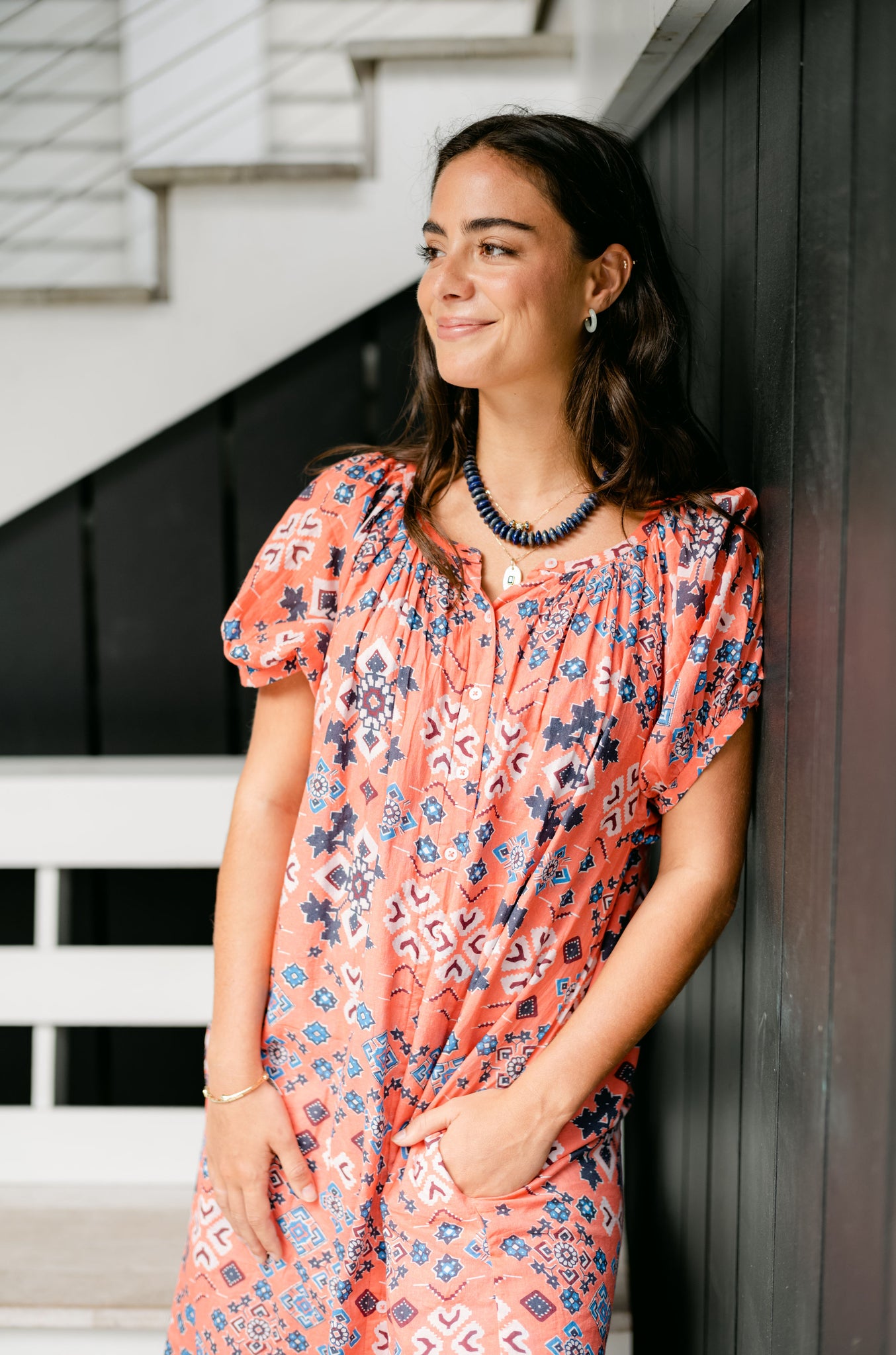 peach and blue dress Butterfly Embellished Designer Navy & Peach Formal Dress