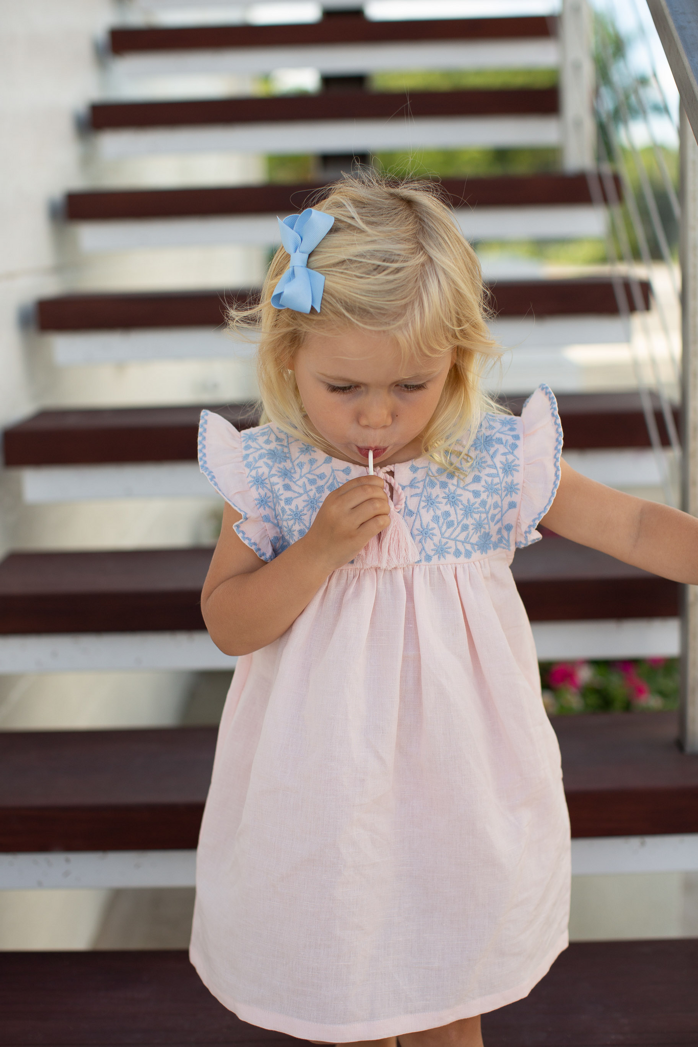 Oakie Dress Girls Primrose Pink Light Blue The Coast Brand